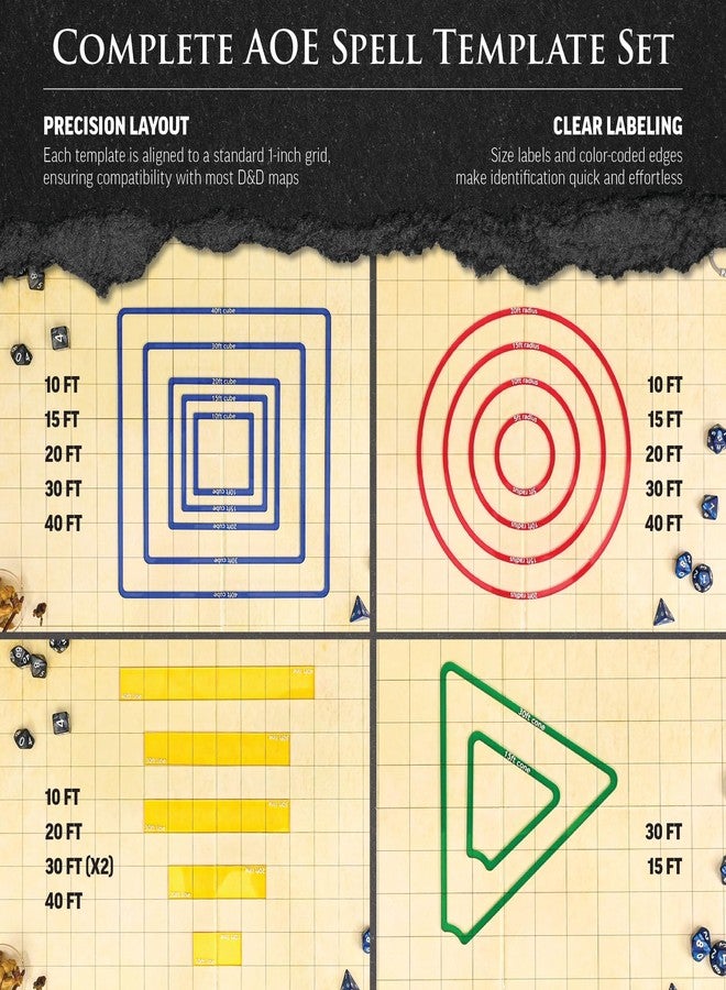 Futhark Area of Effect Spell Templates, Set of 16 - Acrylic DND AOE Damage Marker Compatible with Dungeons & Dragons and Other RPGs - Image 4